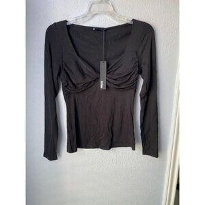 Revolve Krisa Surplice Long Sleeve Blouse in Black Sweetheart Neckline  - XS